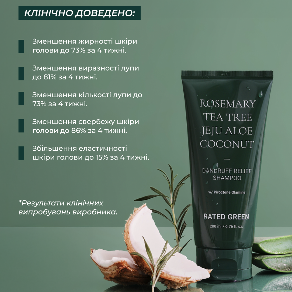 RATED GREEN Rosemary Tea Tree Coconut Shampoo 200ml - Шампунь проти лупи - фото №2 RATED GREEN Rosemary Tea Tree Coconut Shampoo 200ml - Шампунь проти лупи - фото №2